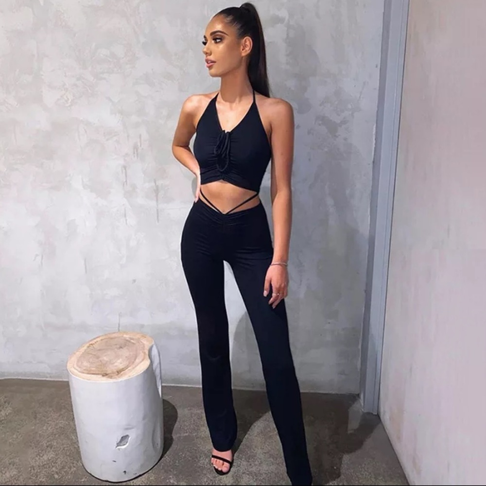 Halter vest high waist bag hip trousers suit